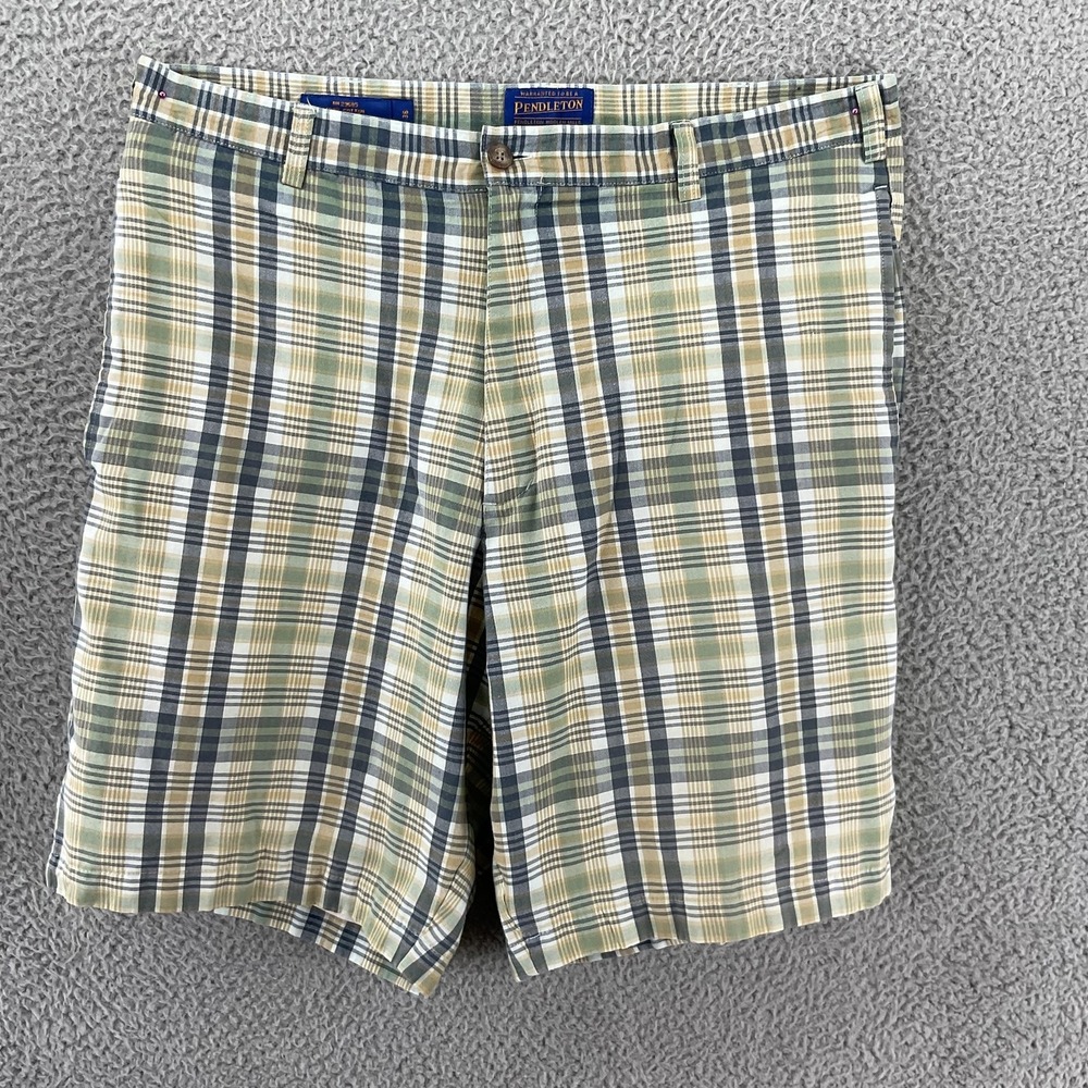Pendleton‎ Shorts Mens 36 Green Plaid Chino Cotton Canvas 9 Inseam Pockets